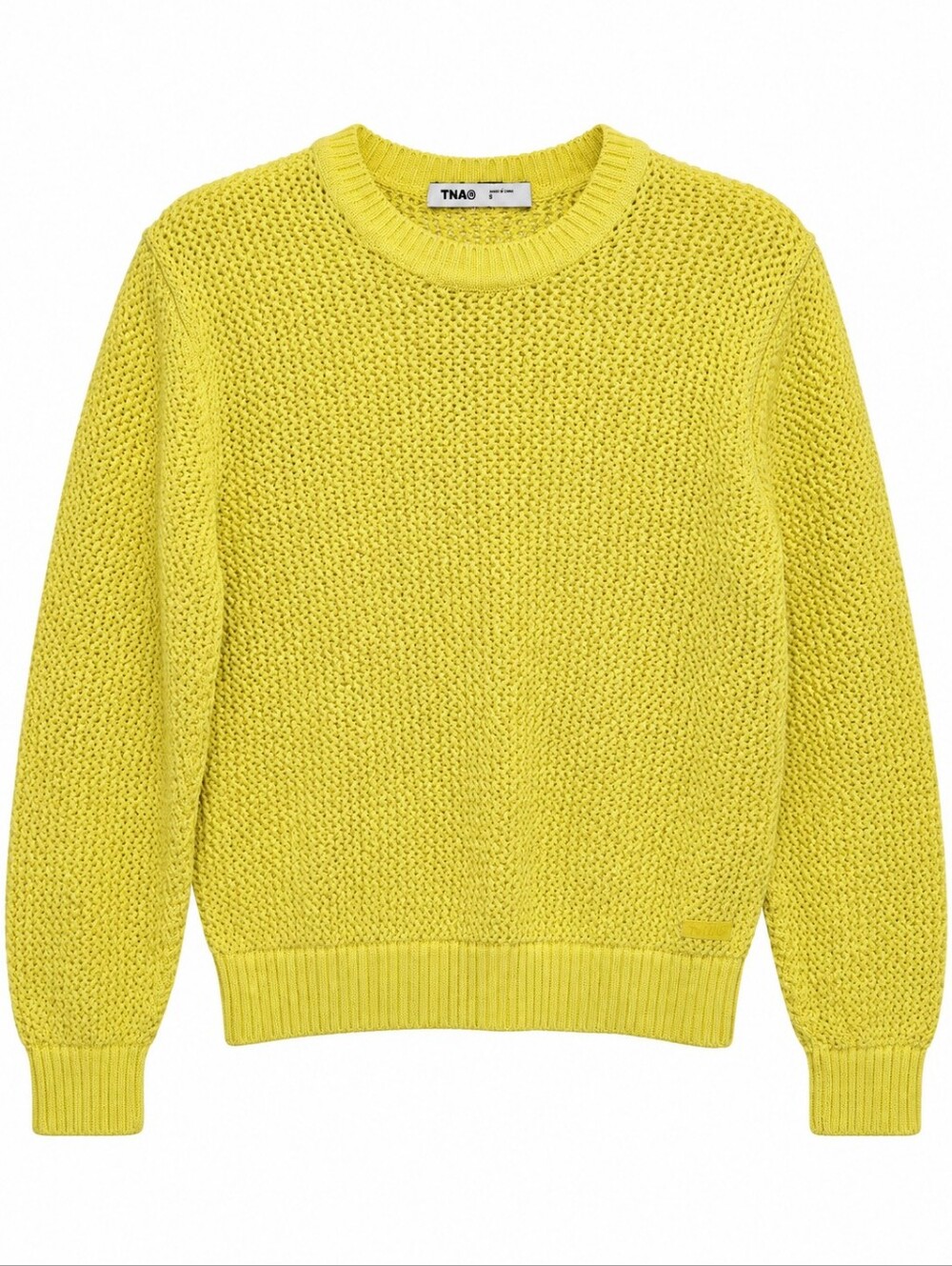 TNA Bright Lemon Crewneck Textured Knit Sweater